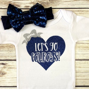 Let&#39;s Go Cowboys Football Bodysuit Outfit For Baby Girl