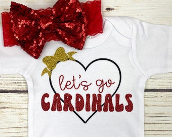 Let's Go Cardinals Retro Style Baseball Heart Bodysuit Outfit For Baby Girl