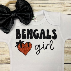 Bengals Girl Retro Style Heart Football Bodysuit Outfit For Baby Girl