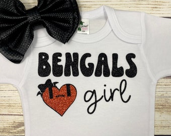 Bengals Girl Retro Style Heart Football Bodysuit Outfit For Baby Girl