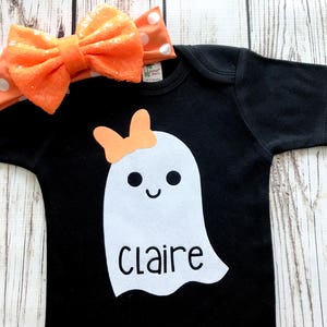 Baby Girl Halloween Ghost Cute Bow Name Bodysuit Outfit - Etsy