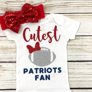 Cutest Patriots Fan Football Bodysuit Outfit For Baby Girl image 5