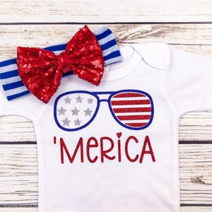 Merica Baby Girl Red White and Blue Bodysuit Outfit 4th of - Etsy