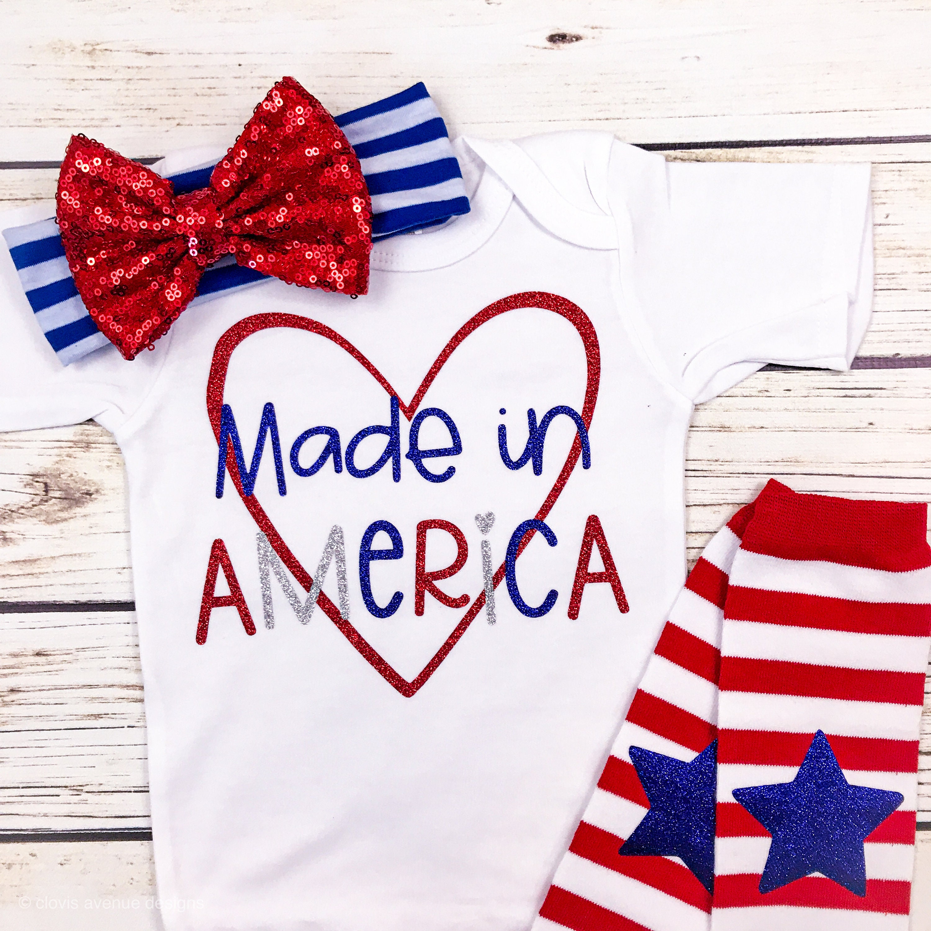 Made In America Red White & Blue Baby Girl 4th Of July | Etsy