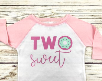 Two Sweet Donut Design Raglan Tee for Second Birthday Girl 2 Year Old Shirt