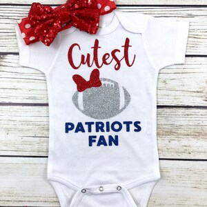 Cutest Patriots Fan Football Bodysuit Outfit For Baby Girl image 2