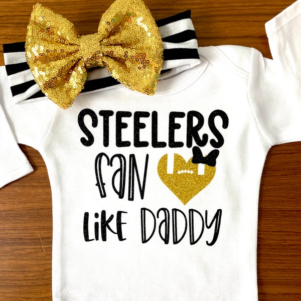 Steelers Fan Like Daddy Football Bodysuit Outfit For Baby Girl