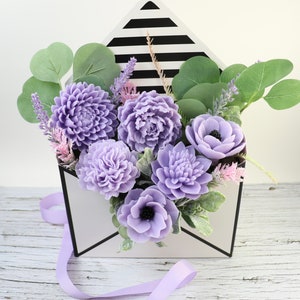 Handmade soap flowers bouquet in the envelope/box "Purple love"