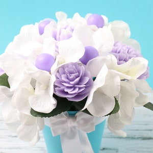 Handmade soap flowers bouquet "Purple and white"