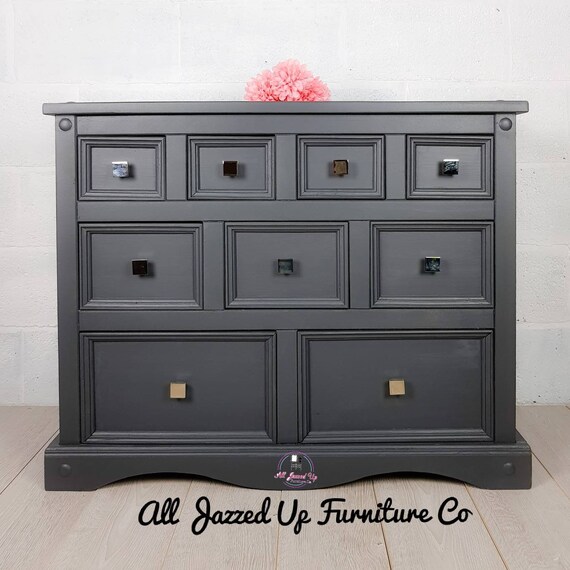 Mexican Pine Sideboard Chest Of Nine Drawers Grey Painted Etsy