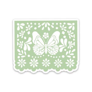 Sage Green Papel Picado Sticker | Mexican Cutout Vinyl Sticker | Latinx Art | Laptop & Water Bottle Decal | Floral Sticker
