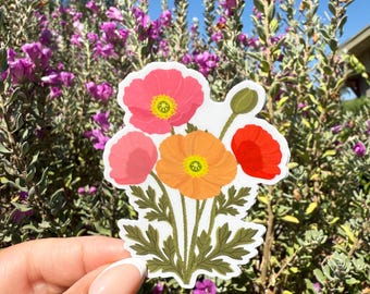Icelandic Poppies Sticker | Colorful Wildflower Vinyl Decal | Cottagecore Aesthetic | Botanical Sticker for Water Bottle & Laptop Sticker