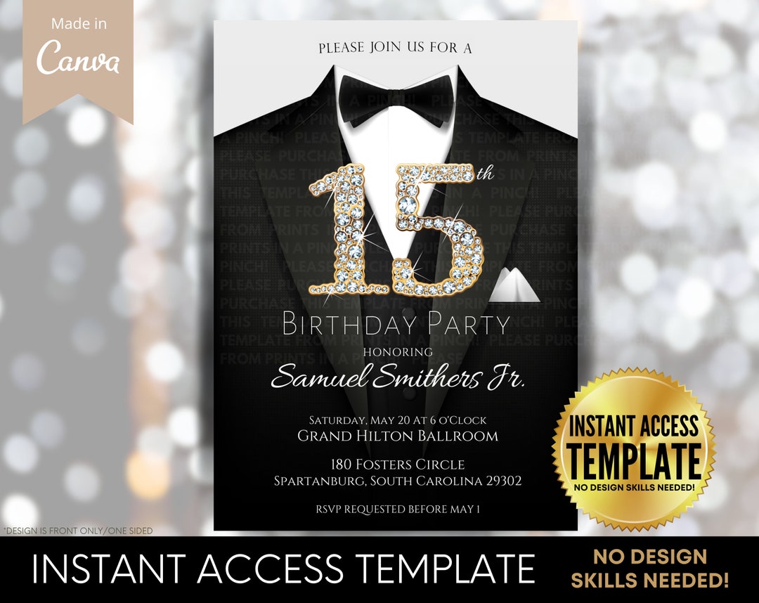 15th Birthday Party Gold Formal Invite DIY Easy-edit - Etsy