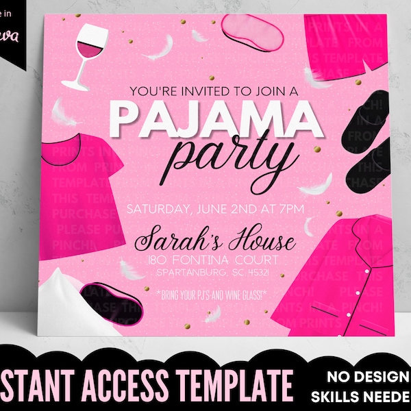Adult Pajama Party Pink on Pink Invitation Template | Girls Night In Sleepover Slumber Party | Ladies Night Out “Quarantined” Invite