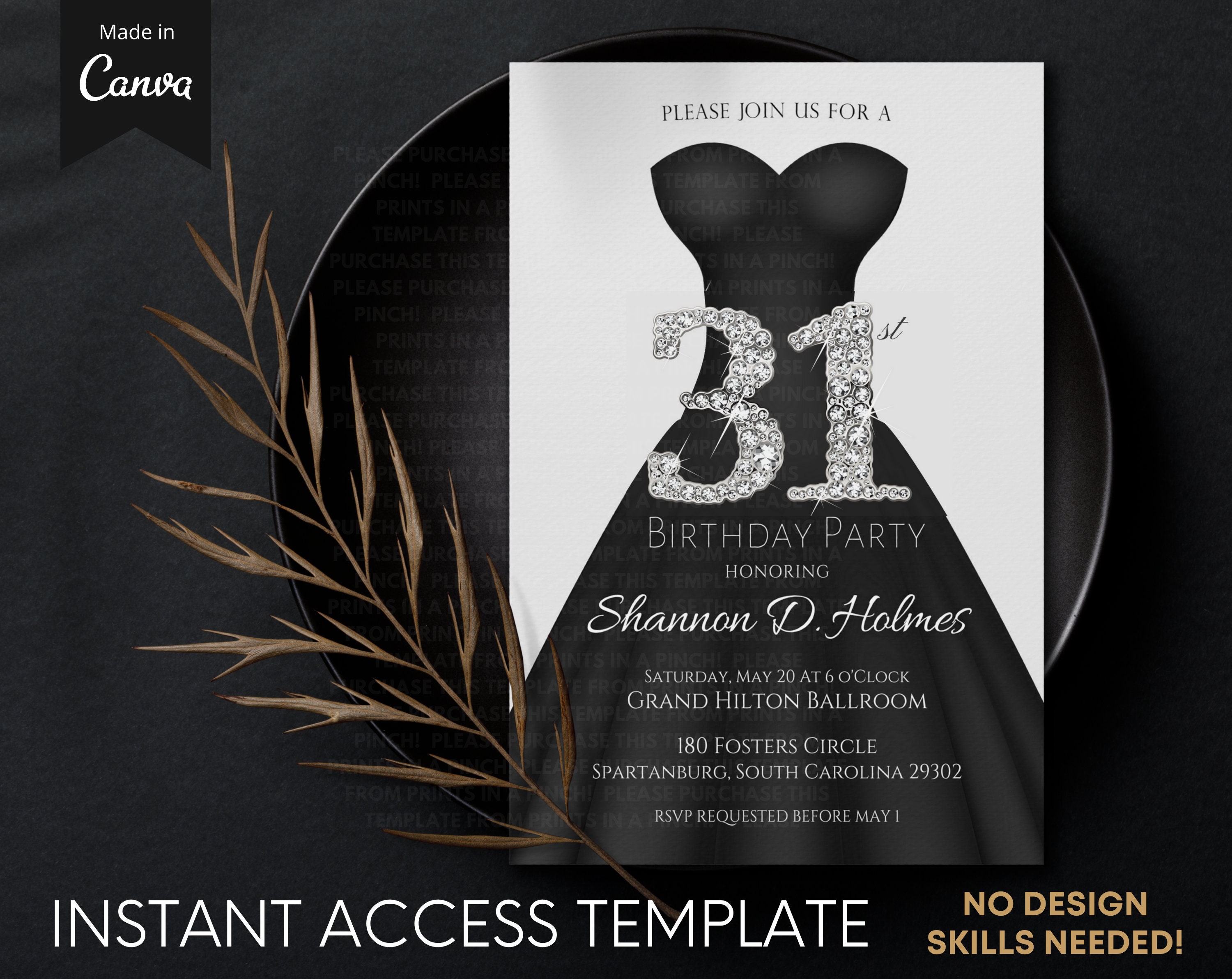 Women's 31st Birthday Party Silver Formal Invite DIY Etsy UK