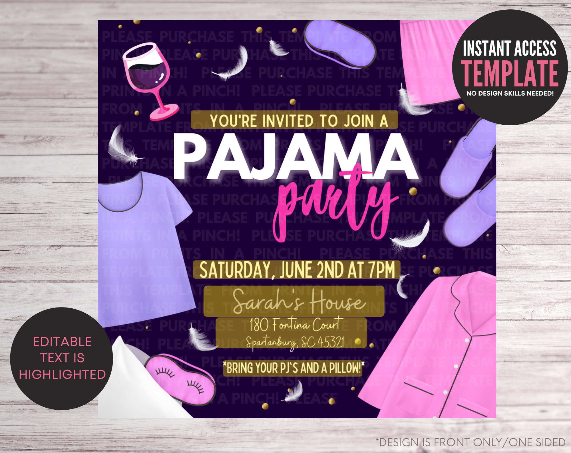Adult Pajama Party Purple/pink Invitation Template Girls - Etsy