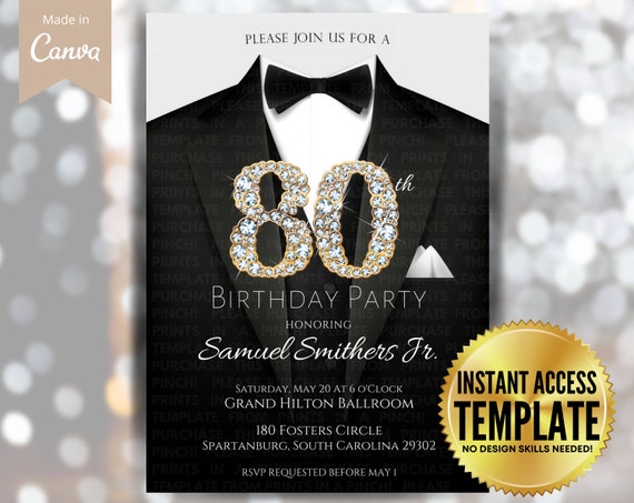 Men's 80th Birthday Party Gold Formal 