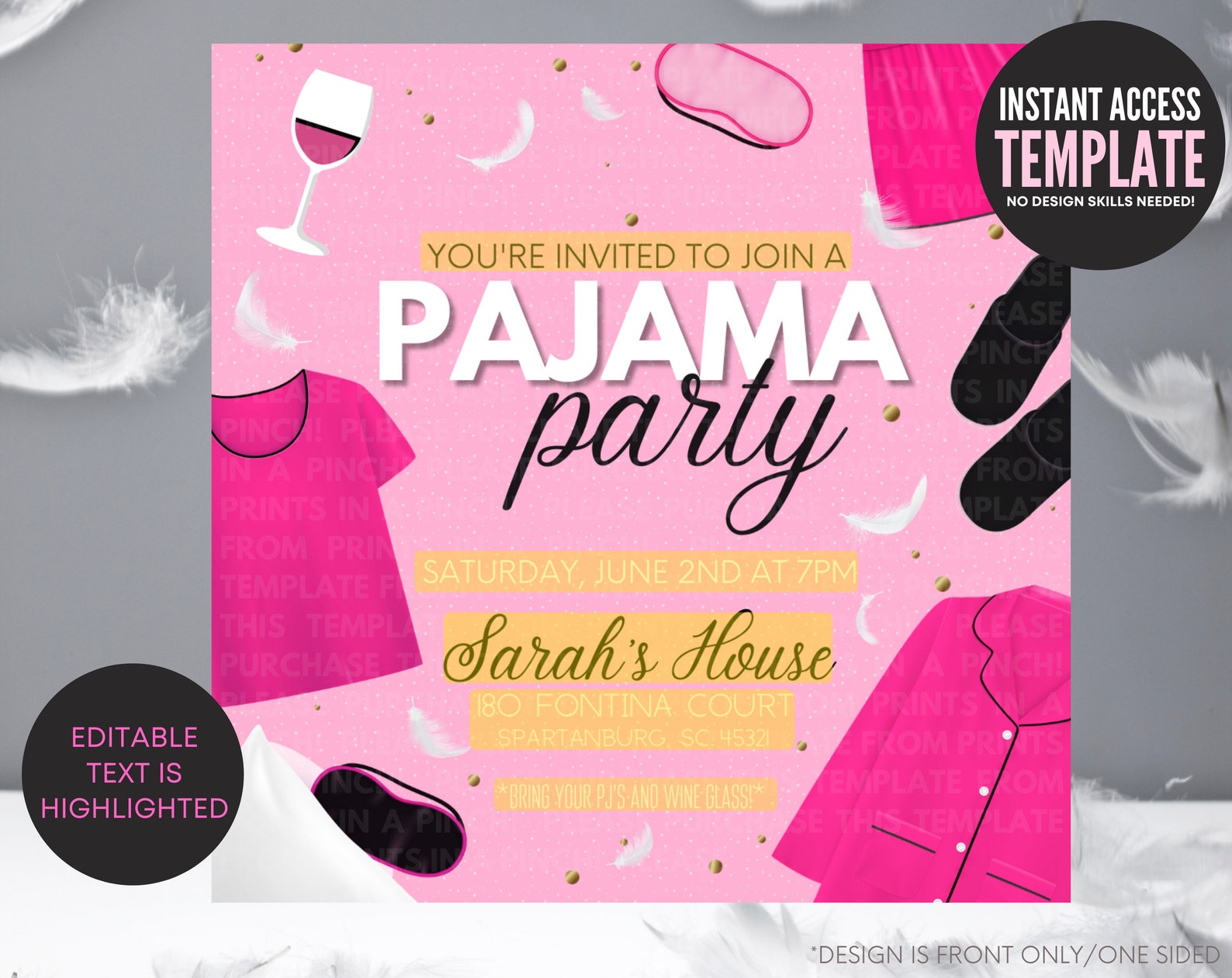 Adult Pajama Party Pink on Pink Invitation Template Girls - Etsy