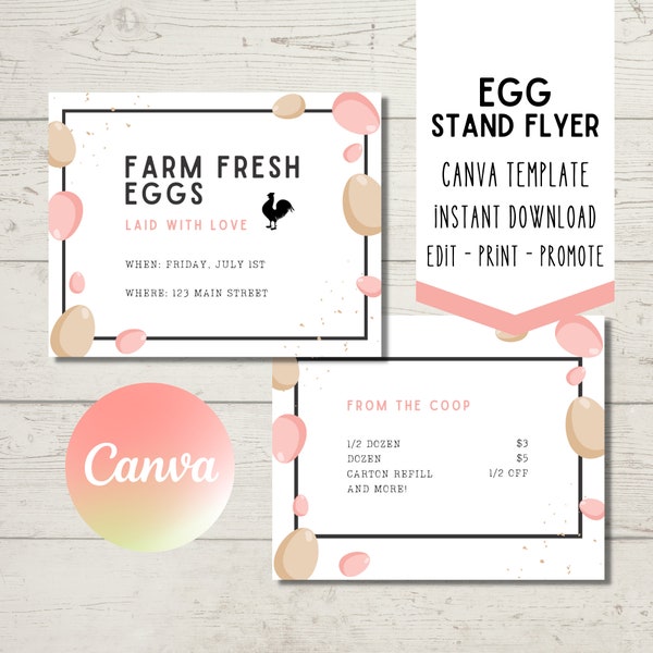 Farm Fresh Egg Stand Event Flyer – EDITABLE TEMPLATE – Easily promote your egg stand to neighbors, family, and friends!