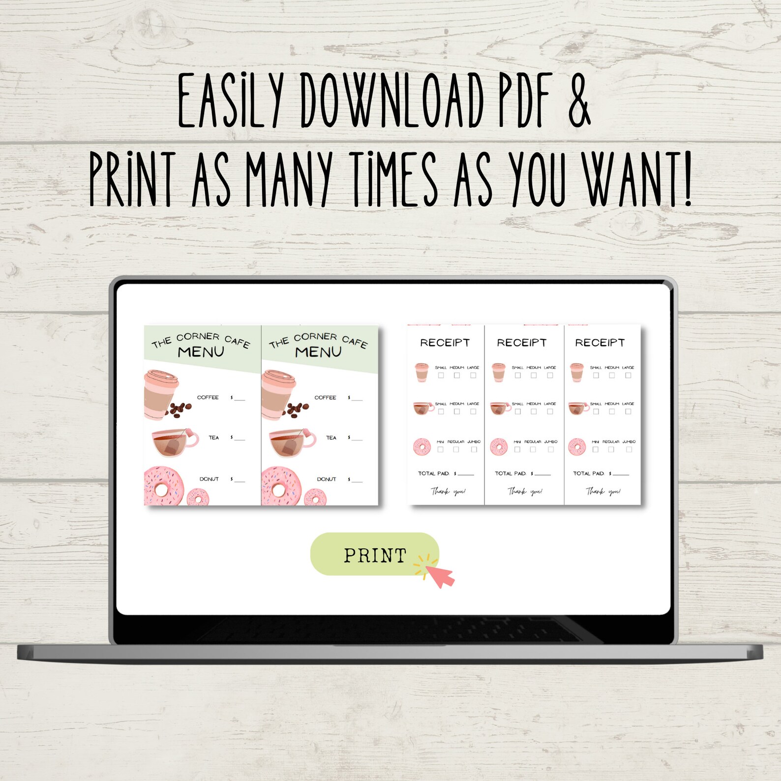 Printable Cafe Menus and Receipts for Kids Creative Play - Etsy
