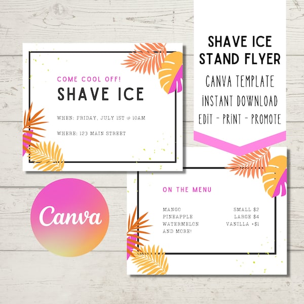 Shave Ice Stand Event Flyer – EDITABLE TEMPLATE – Easily promote your shave ice stand to neighbors, family, and friends!