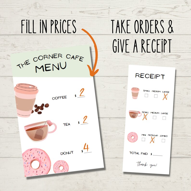 Printable Cafe Menus and Receipts for Kids Creative Play - Etsy