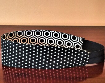 Reversible Black and White Headband, Black Headband for women, Polka dot headband, Teen Headband, Preppy headband, Wide Headband