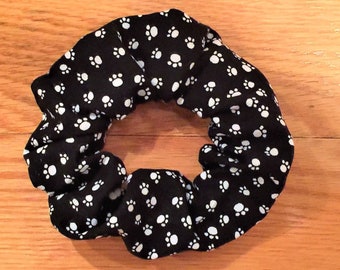 Paw Print Scrunchie,  Black and White Scrunchie, Black Scrunchie,  Black and White Hair Tie, Black and White Ponytail Holder, Cute Scrunchie