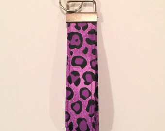 Purple short lanyard, Purple Key wristlet, Purple Key fob, Fabric keychain, Cheetah key wristlet, gift for her, gift under 10