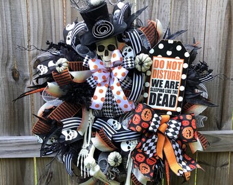 Halloween Wreath, Mr Bones, Skeleton Wreath, Skeleton Halloween Wreath, Deco Mesh Wreath, Halloween Deco Mesh Wreath, Halloween Decor