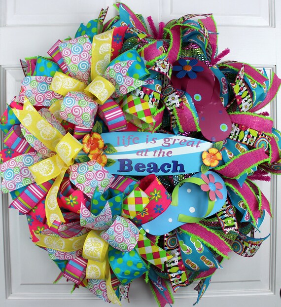 Summer Beach Flip Flop Front Door Wreath Etsy