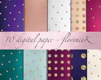 10 Digital Paper Texture - Glass Metallic - Swarovski- Sparkly -Crystals - Copper - Rose Gold - Mint- Pink - Confetti- Clip Art -Commercial