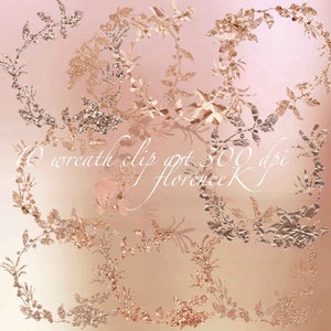 10 Pink Rose Gold Blush Digital Floral Wreath Invitations Beauty Metallic Glam Bridal Shower Business Commercial image 1