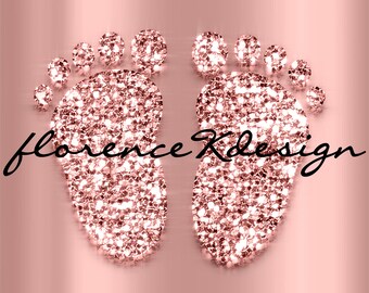 GLITTER BABY FOOTPRINT png jpg clipart newborn feet planner stickers baby  printable planner stickers boy girl baby shower rose gold texture