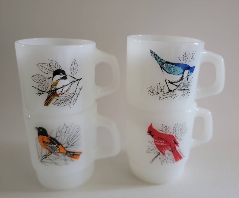 Vintage fireking bird coffee mugs/set of 4/midcentury image 0