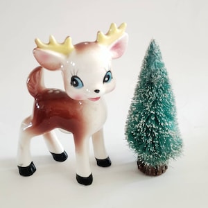 Doe and Buck Commodore Deer Salt and Pepper Shakers Pink and Blue Bows Nursery Decor Fur Tails Kitschy Cute Deer Japan Reindeer