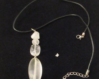 Crystal Quartz Necklace, Faceted Quartz Nugget, Long Boho Statement Pendant Necklace, Mothers Day Gift
