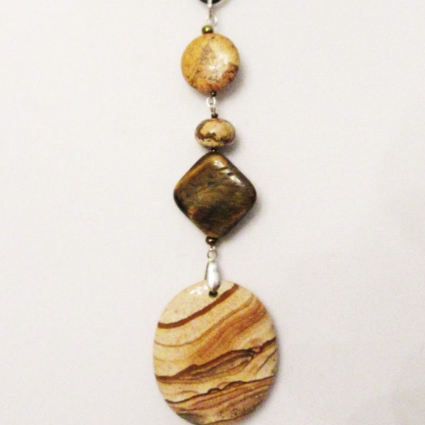 Picture Jasper Boho Statement Pendant Necklace, Jasper Tiger Eye Gift for Her