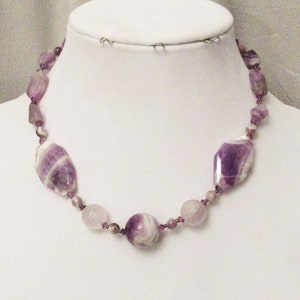 Chevron Amethyst Quartz Crystal Necklace, February Birthstone, Handmade Gift for Her, Beaded Gem Necklace, Friendship Gift, One of a Kind