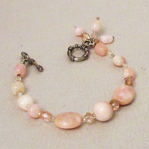 Handmade Opal Nugget Beaded Dangle Bracelet, October Birthstone Unique Gift for Her, Breast Cancer Awareness Jewelry