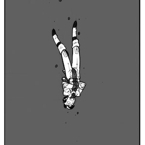 May include: Black and white comic book cover with the title "MECHANICAL SNOW: HARD RESET" at the top and the author's name, Keith Herrschaft, at the bottom. The illustration depicts a figure in a white suit falling upside down.