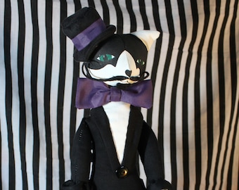 Tuxedo Cat Vintage Circus Ringmaster Art Cloth Doll