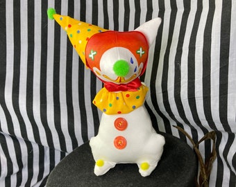 Small Cat Clown Doll in White, Yellow and Red