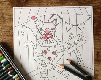 Cat Clown Colouring Page