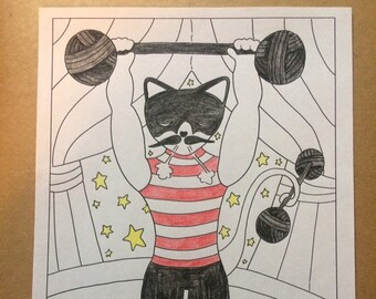 Strongman Vintage Circus Colouring Page