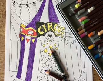 Vintage Cat Circus Big Top Colouring Page