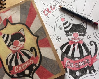 Vintage Circus Cat Clown Poster Colouring Page