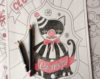 Clown Cat Vintage Circus Colouring Page Pack