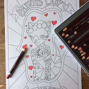 Tattooed Lady Vintage Circus Poster Colouring Page