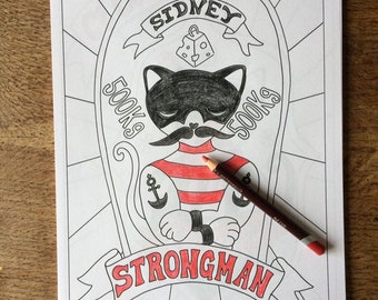 Strongman Vintage Circus Poster Colouring Page